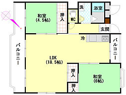 フォレスト 1階2LDKの間取り