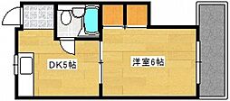 WASHU舟入本町ビル 1DKの間取図画像