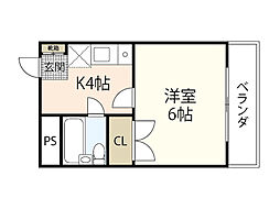 第2世良ビル 2階1Kの間取り