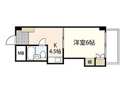 中広ハウス 4階1Kの間取り