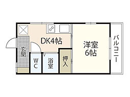 ハイツ松野 1階1DKの間取り