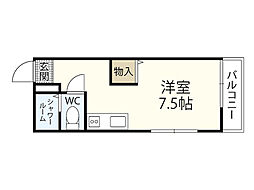 レジェンド庚午中 1階ワンルームの間取り
