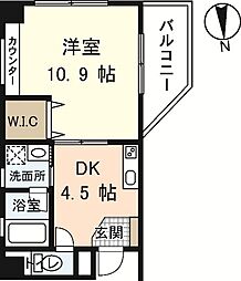 シャングリラI 5階1DKの間取り