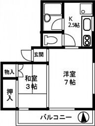 サンライフ旭 3階2Kの間取り