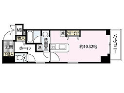 大手町グレースヒル 9階ワンルームの間取り