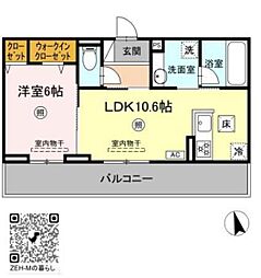 クレールRF 2階2LDKの間取り