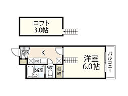 レオパレスＶｅｒｄｅ江波 3階1Kの間取り