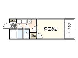 アクアコート楠木 3階1Kの間取り