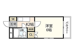 ブランズ壱番館 1Kの間取図画像