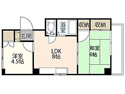 ファビス楠木3 2階2DKの間取り