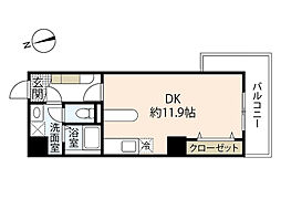 デルタ幟町 3階ワンルームの間取り