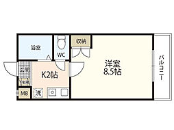 コーポ木村 2階1Kの間取り