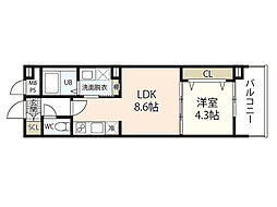 FLAX十日市 7階1LDKの間取り