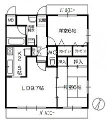 ドルチェとうすい 3階2LDKの間取り