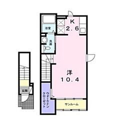 ブライト海岸 2階ワンルームの間取り