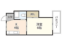 玉井ビル 1Kの間取図画像