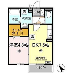 ひまわり 2階1DKの間取り