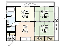 久都内マンション 2階3DKの間取り