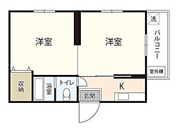 第6芦屋ビル 3階2DKの間取り