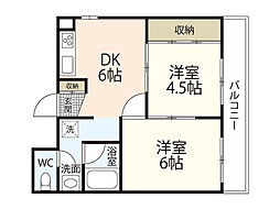 高間ビル 4階2DKの間取り