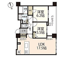 ライオンズタワー平和大通りシティマークス 15階2LDKの間取り