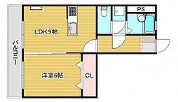 福本ビル 3階1LDKの間取り