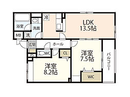 アーブルブリエ 2階2LDKの間取り