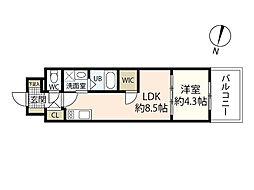 アーバイン比治山 13階1LDKの間取り