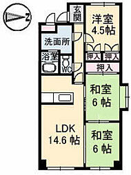 サンライズ三滝橋 5階2SLDKの間取り