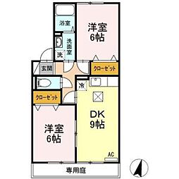 リヴェールアン 1階2DKの間取り