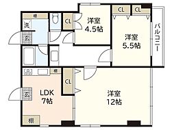 土手ビル（猫屋町） 2階3LDKの間取り
