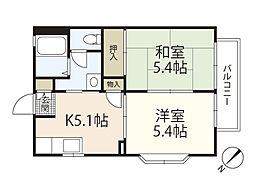 フレグランス高須 2階2Kの間取り