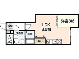 Branche宇品 2階ワンルームの間取り