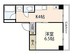 第2K・Tビル 1Kの間取図画像