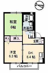 ヴィラージュ旭園 2DKの間取図画像