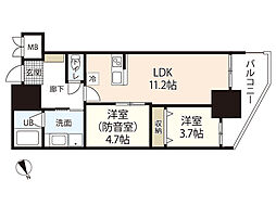 メリーゲート東白島 1SLDKの間取図画像