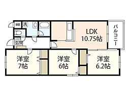 アセーラA館 3LDKの間取図画像