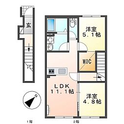 レミエ上平良 2LDKの間取図画像