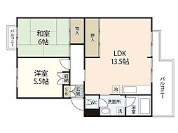 井口台サンハイツ 2階2LDKの間取り