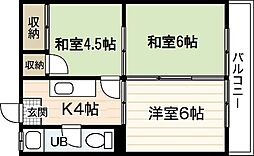 JR山陽本線 横川駅 徒歩17分の賃貸マンション 3階3Kの間取り