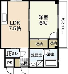 佐伯ビル 2階1DKの間取り