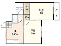 椿本ビル 3階2DKの間取り