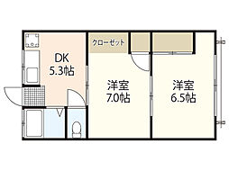 木本アパート 2階2DKの間取り