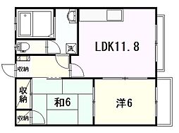 JR芸備線 矢賀駅 徒歩8分の賃貸アパート 1階2LDKの間取り