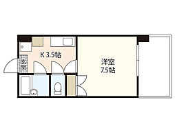 ソレイユ白島 3階1Kの間取り