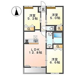 アデランテみくまり 3階3LDKの間取り