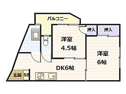 惣田ビル 2階2DKの間取り