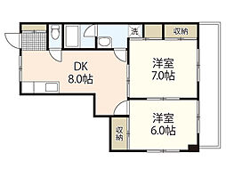 広瀬第3YSビル 4階2DKの間取り