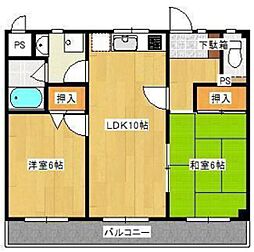 グランドハイツ井出口 1階2LDKの間取り