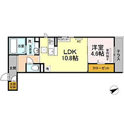 アネシス寺家A・B　A棟 1階1LDKの間取り